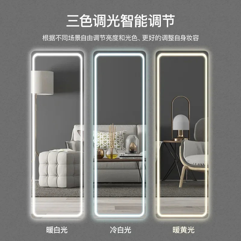#w Floor Mirror with Light Smart Led Dressing Mirror Wall Hanging Household Frameless Bedroom Sticker -Mirror Full-Length Mirror