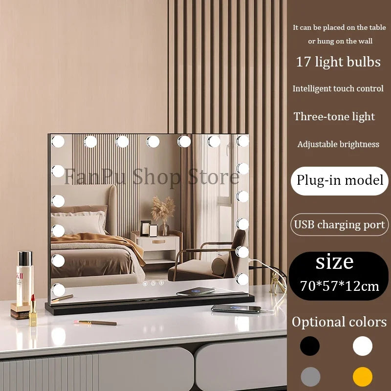 Vanity Mirror with Lights Hollywood Lighted Makeup Mirror,Dimmable 3 Lighting Modes, Plug-in and USB Charger Port,Wall-mounted