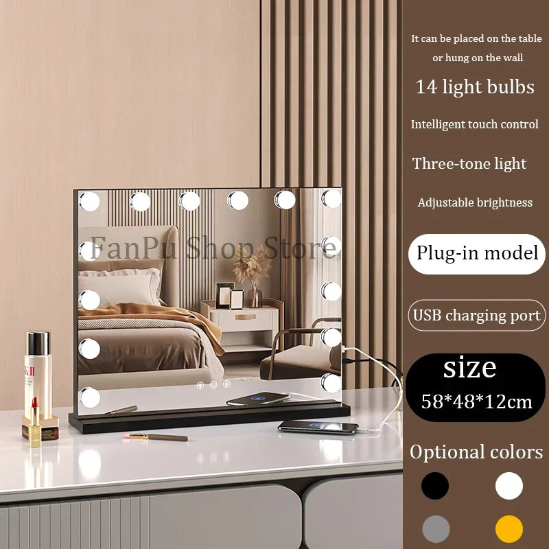 Vanity Mirror with Lights Hollywood Lighted Makeup Mirror,Dimmable 3 Lighting Modes, Plug-in and USB Charger Port,Wall-mounted