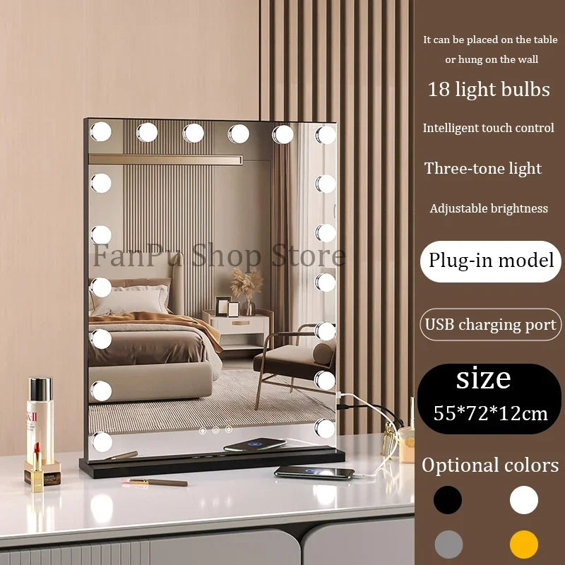Vanity Mirror with Lights Hollywood Lighted Makeup Mirror,Dimmable 3 Lighting Modes, Plug-in and USB Charger Port,Wall-mounted