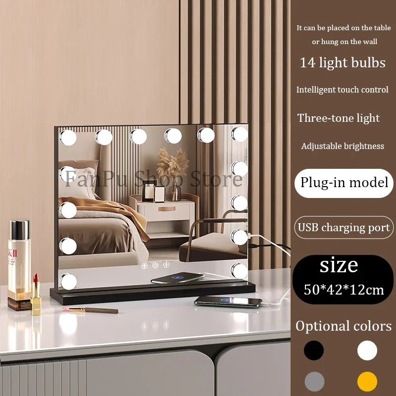 Vanity Mirror with Lights Hollywood Lighted Makeup Mirror，Dimmable 3 Lighting Modes, Plug-in and USB Charger Port，Wall-mounted
