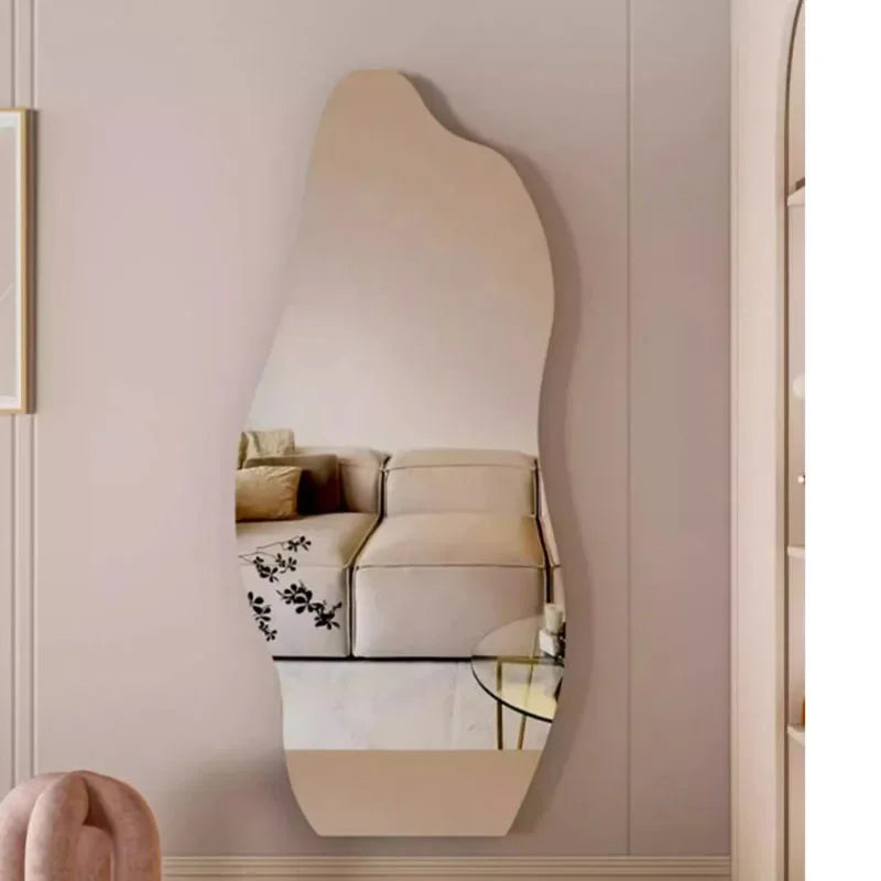 Espejo de maquillaje con luz Led grande, espejo de maquillaje de pared moderno Irregular para dormitorio, decoración estética para el Hogar y la habitación