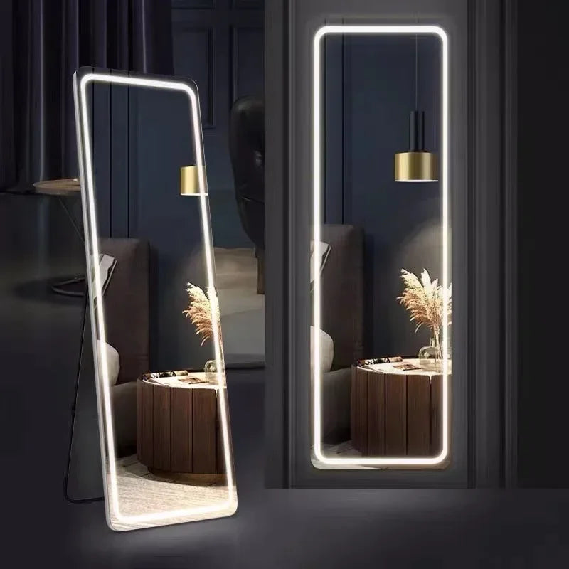 #w Floor Mirror with Light Smart Led Dressing Mirror Wall Hanging Household Frameless Bedroom Sticker -Mirror Full-Length Mirror