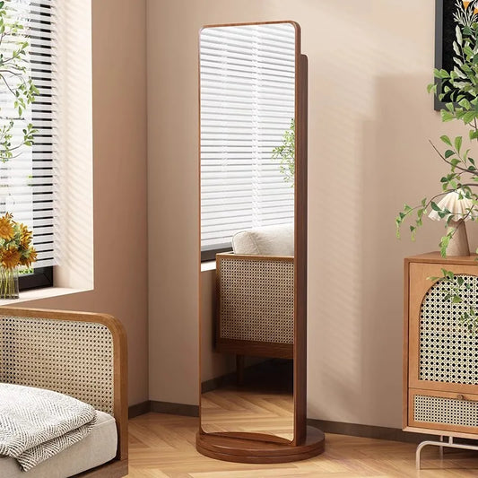 Espejo giratorio de longitud completa, espejo de suelo de cuerpo completo, estantería para revistas para el hogar, almacenamiento giratorio, espejo de ajuste integrado Verti
