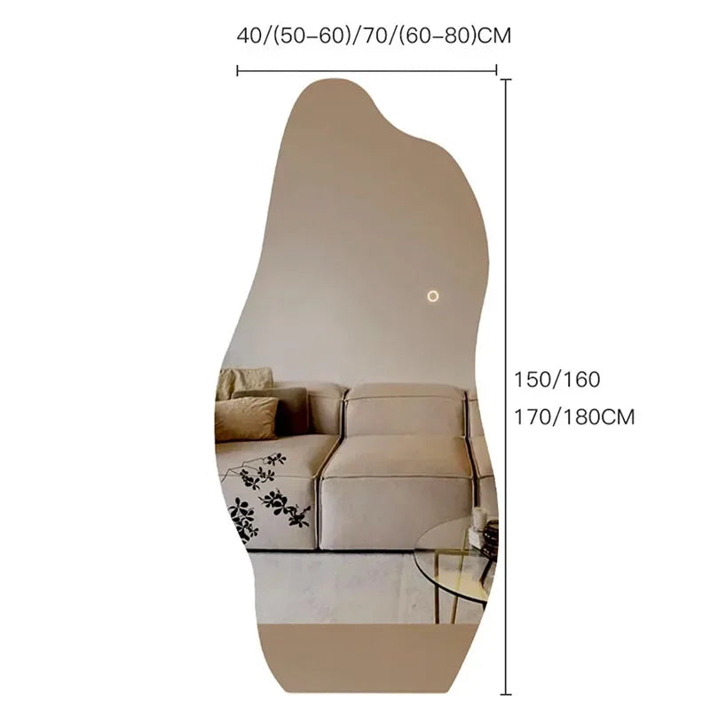 Espejo de maquillaje con luz Led grande, espejo de maquillaje de pared moderno Irregular para dormitorio, decoración estética para el Hogar y la habitación