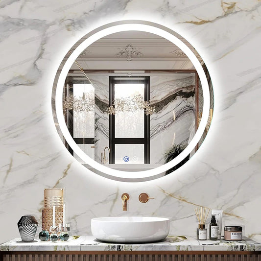 LED Bathroom Mirror Round Vanity Mirror, Anti-Fog, Dimmable, 3 Color Temperature, Memory Function Led Wall Mirror for Bathroom