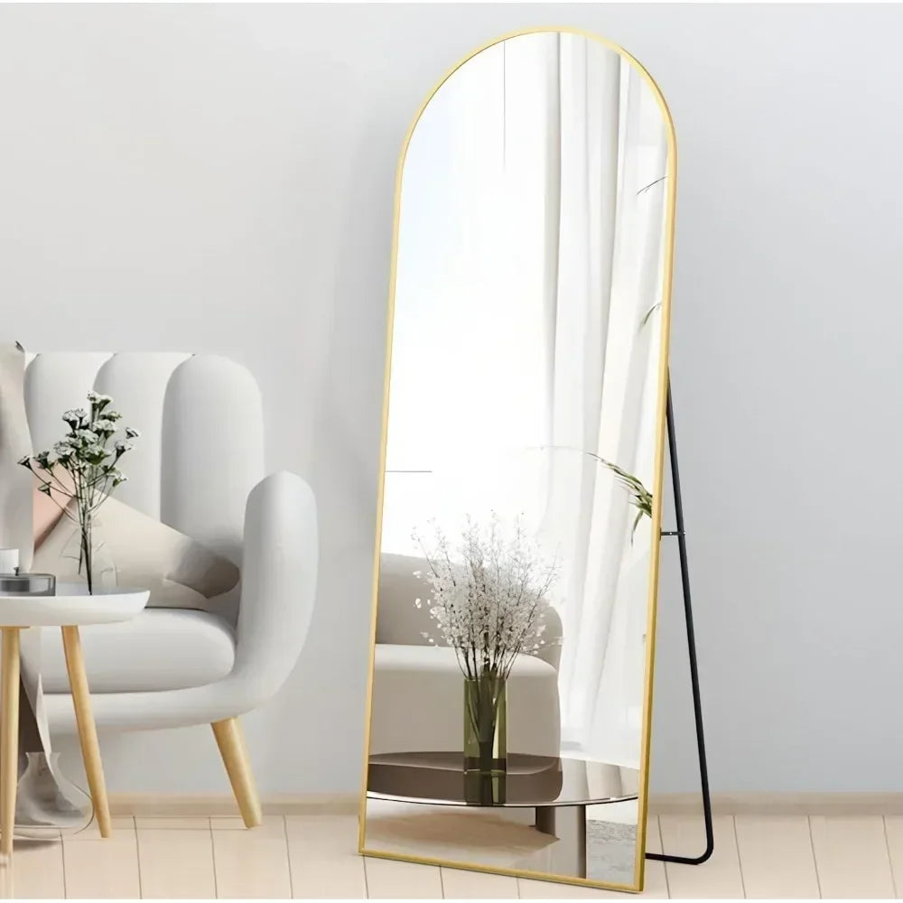 Full Length Mirror, 64"x21" Arch Mirror Floor Mirror with Stand, Gold Arched Full Body Standing or Leaning   for Bedroom