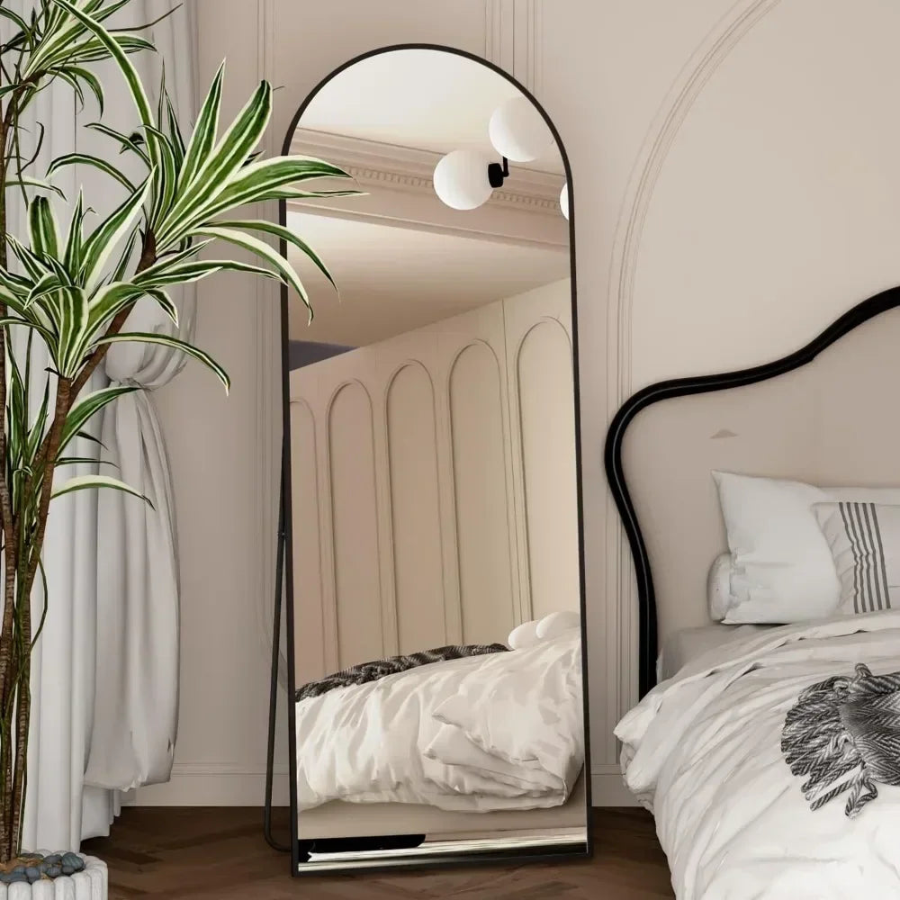 Full Length Mirror, 64"x21" Arch Mirror Floor Mirror with Stand, Gold Arched Full Body Standing or Leaning   for Bedroom