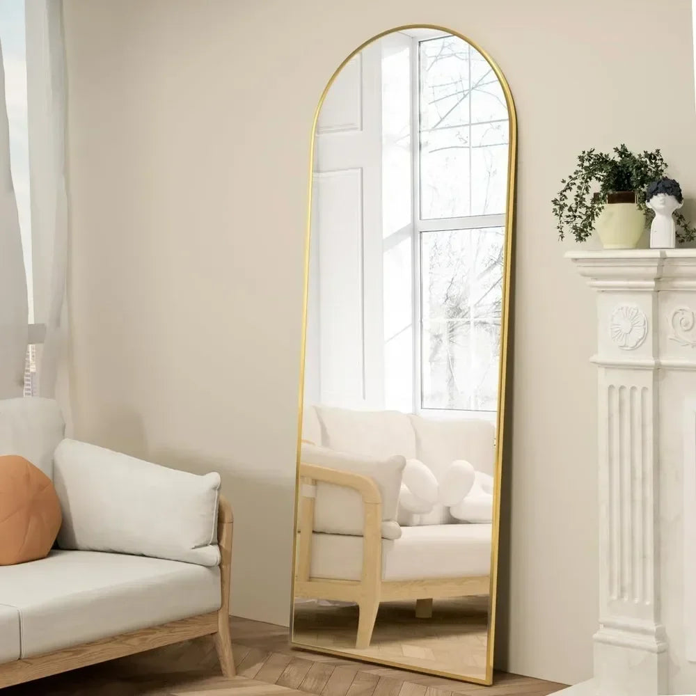 Full Length Mirror, 64"x21" Arch Mirror Floor Mirror with Stand, Gold Arched Full Body Standing or Leaning   for Bedroom